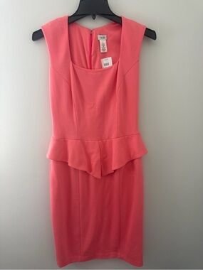 Cache Sleeveless Coral Pink Peplum Sheath Stretch Dress size 6 NWT